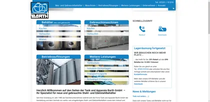 Screenshot of Barth Tank und Apparate GmbH